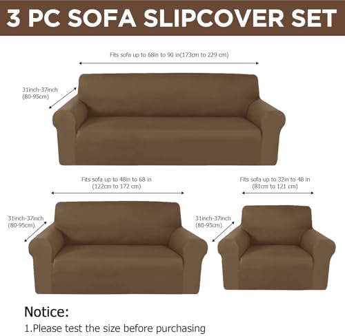 Peryiter 3 Pcs Couch and Loveseat Sofa Covers,Chocolate,Milk Silk - Image 2