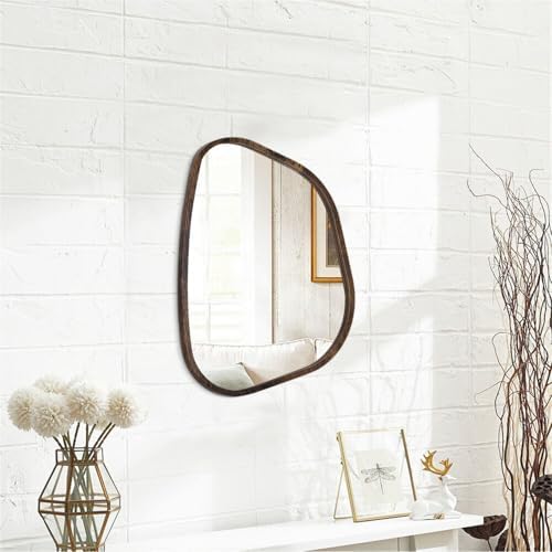 Asymmetrical Mirror Irregular Oval Wall Mirror Modern Wood Frame Unique Shape Wall Mounted Vanity Artistic Mirror Decorative for Living Room Bedroom Bathroom Entryway Hallway 14"x10" - Image 2