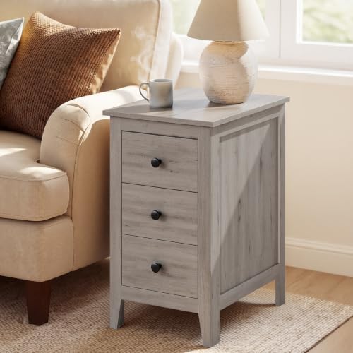VASAGLE Side End Table with 3 Storage Drawers, Nightstand Farmhouse by VASAGLEbySONGMICSHOME