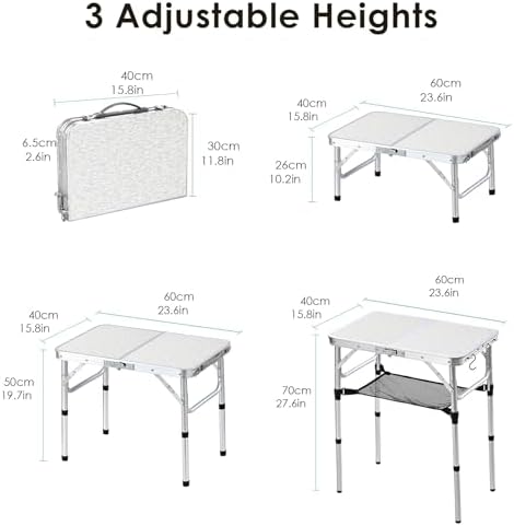 Small Folding Camping Table, 2ft Portable Table Adjustable Height - Image 3
