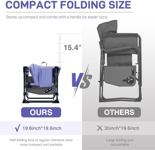 EVER ADVANCED Camping Directors' Chair with Side Table, Portable Folding with Compact Size, Heavy Duty Lawn Chair with Pocket for Camping, Lawn, Sports and Fishing, 400lbs, Purple - Image 3