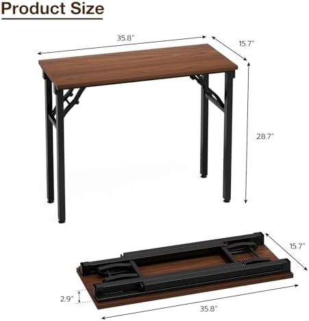 TEMI Small Computer Desk Folding Table - 35.8" Foldable Office Desk, No Assembly, Perfect for Small Spaces in Bedroom, Dorm, or Apartment, Portable Mini Desk or Study Table with Compact Design, Walnut - Image 3