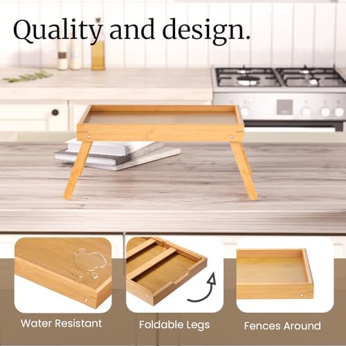 Fibogollo 2 Pack Bamboo Bed Tray Table with Folding Legs,Breakfast Trays,Serving Tray for Food and Snack,Laptop Trays for Working(Natural) - Image 3