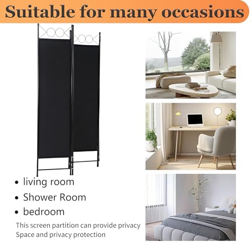 FDW 4-Panel Folding Room Divider | 6ft, Coal Black | Light & Portable - Image 6