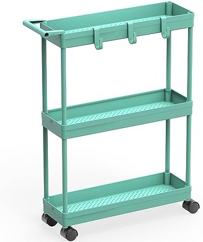 Simple Houseware 3-Tier Slim Rolling Cart w/Handle 5.5" Wx27.5 H, Turquoise by SimpleHouseware