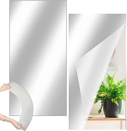 Queekay 2 Pcs Mirror Tiles 12" X 24", 2mm Acrylic Self Adhesive Sheets by Queekay