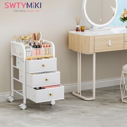 SWTYMIKI Rolling Makeup Organizer Cart - Under Desk Vanity Makeup Storage with 3 Non-woven Drawers, Nail Cart Organizer Cosmetic Display Cases Cabinet for Skin Care Perfume Nail Polish Brush Hair Tool - Image 4