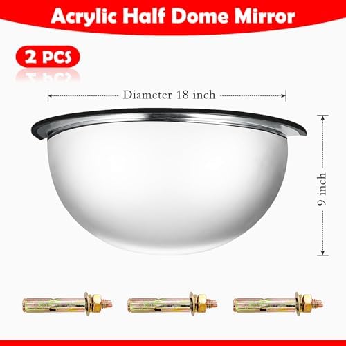 2 Pcs Acrylic Half Dome Blindspot Mirror - 18" Diameter Safety Convex Mirror for Wall, Ceiling, Driveway, Outdoor, Hallway, Warehouse, Office - Image 2