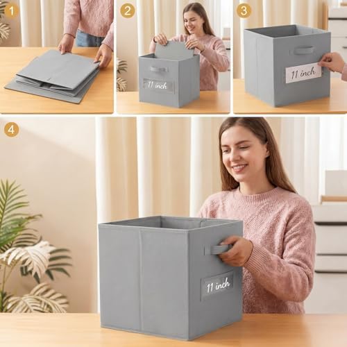 Storage Bins,11" Cube Storage Bin with Labels,10pcs,Light Grey - Image 5