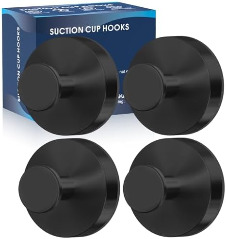 MOTAIPEAK Suction Cup Hooks for Shower,Removable Shower Towel Suction Hooks for Bathroom Wall,Kitchen,Glass,Mirror,Tile to Hang Robes,Loofah-Black(4-Pack) by MOTAIPEAK