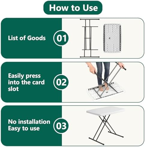 Folding Table- Small Desk Adjustable Height TV Tray for Laptop, Couch, Camping - Heavy Duty Utility Foldable Table for Small Spaces, No Assembly Required, White Granite (White, 30in-2pack) - Image 5