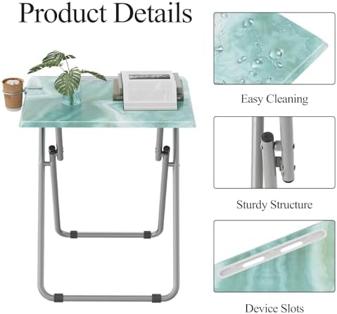 TV Trays Table Set of 4 Portable Folding TV Tray Table TV Dinner Tray with Sturdy MDF, Small Folding Tables with Phone & Tablet Slot, No Assembly Required, 15 x 18.9 x 25.6 in (Sea Blue Marble, 4Pcs) - Image 3