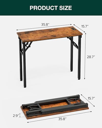 Frylr Small Folding Computer Desk – 35.8 Inch Portable Table for Craft and Study, Lightweight Desk for Small Spaces, Foldable Laptop Table Built-in AC/USB Outlets for Convenience, Rustic Brown - Image 2