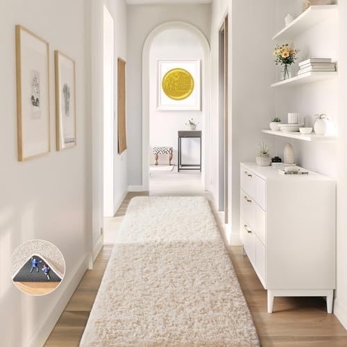 Ophanie Runner Rug for Hallway, 2x5 Upgrade Non-Slip Fluffy Soft Bedside Rugs, Bedroom Living Room Ivory Shaggy Carpet for Kids Girls Boys Dorm Nursery Home Decor Aesthetic - Image 5
