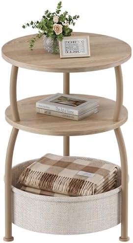 Round Side Table with Storage Basket, End Table Living Room by designyourhome