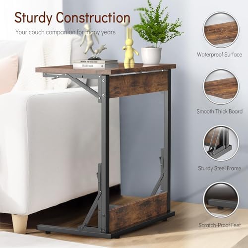 Tatub 24" Folding C Shaped End Table Set of 4, Small Sofa Side Laptop Desk, Couch TV Tray Table for Living Room, Bedroom, Rustic Brown - Image 5