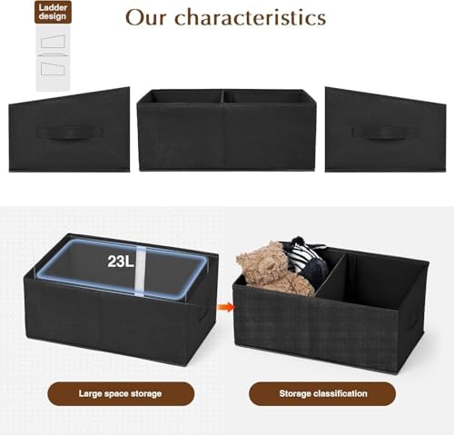 DIMJ Closet Storage Bins, 6 Pack Storage Baskets for Shelves, Foldable Closet Organizer with Handle, Linen Closet Organizers and Storage for Clothes, Toys, Towel, Books (Black) - Image 5