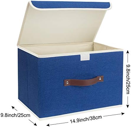 TYEERS Collapsible Storage Boxes, Washable Fabric Storage Bins with Lids, 14.9x9.8x9.8 inches, 3 Pack, Classic Blue - Image 2