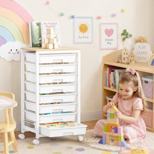 SYKIARIOL Rolling Cart with 8 Drawers,White - Image 4