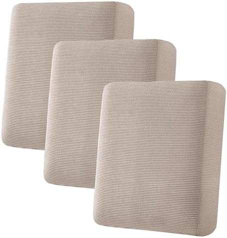 H.VERSAILTEX Super Stretch Individual Seat Cushion/Couch Slipcover Sets Thick Jacquard Textured Twill Fabric (3 Piece Sofa Covers, Sand) by HVERSAILTEX