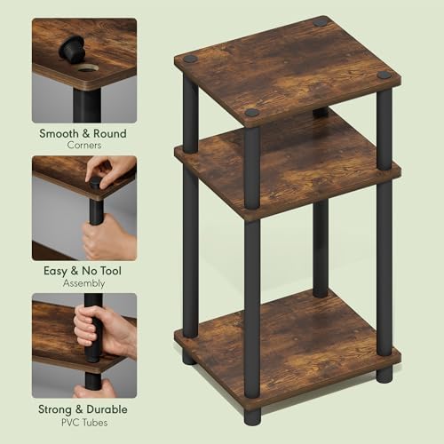 Furinno JUST Toolless 3-Tier Side Table Set of 2, Open Shelf, Amber Pine - Image 4