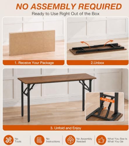 XBurmo Folding Desk Foldable Table, No Assembly 55.1" Foldable Desk Space-Saving Workstation for Small Space, Computer Table, Flat Storage for Home Office, Bedroom, Dorm, Study Room, Dark Walnut - Image 3