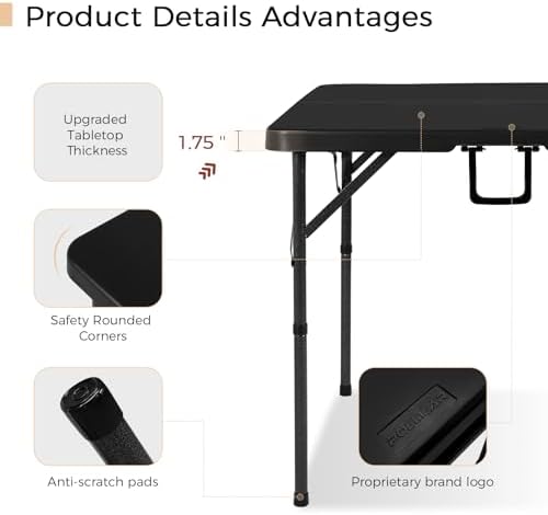 pollilar 34" Folding Card Table Square Portable with Detachable Legs Black - Image 4
