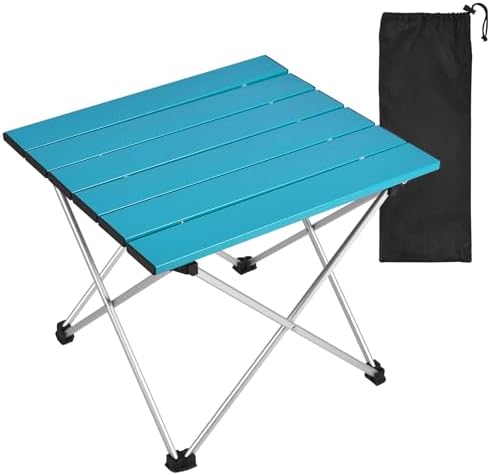 Tesouro Portable Camping Table,Folding Side Table Aluminum Top for Outdoor Cooking, Hiking, Travel, Picnic (Blue-Large) by Tesouro