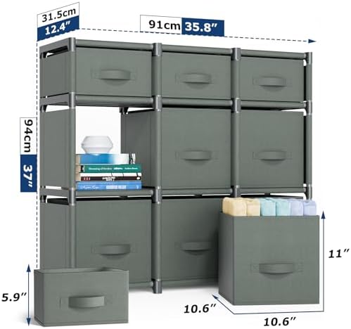 Mavivegue 9 Cube Storage Organizer, Closet Organizers and Storage, Cube Storage Shelf, Easy to Assemble with Storage Drawers, DIY Closet Cube Organizer for Living Room, Bedroom, Dorm Room-Gray - Image 3