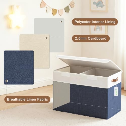 Bagnizer Large Toy Storage Box with Lids, Collapsible Sturdy Baby Storage Organizer Chest Bin Basket for Kids, Boys, Girls, Playroom, Nursery, Bedroom, Closet 25"x13"x16" (Navy Blue and White) - Image 3