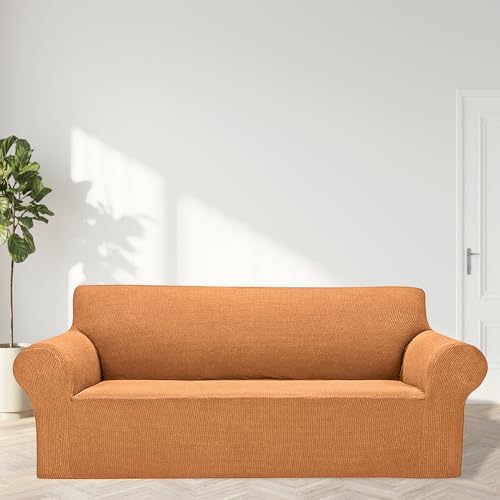 Cupuamon 2026 New Stretch Sofa Slipcovers Couch Cover for 3 Cushion Furniture Protector Sofa Covers with Elastic Bottom Jacquard Fabric Small Checks for Pets, Kids -Sofa, Golden - Image 3