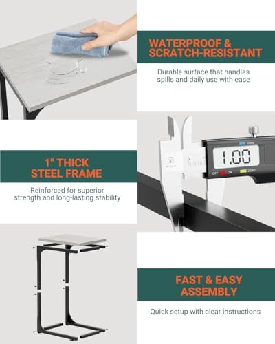 C-Shaped Side Table for Couch - Small Coffee Stand Sofa Tray Desk with Metal Frame and Waterproof Scratch Resistant, Modern End Accent for Living Room, Bedroom, Small Spaces, Greige - Image 3