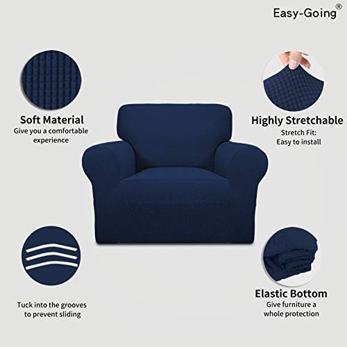 Easy-Going Stretch Chair Slipcover with Arm Washable Navy - Image 3