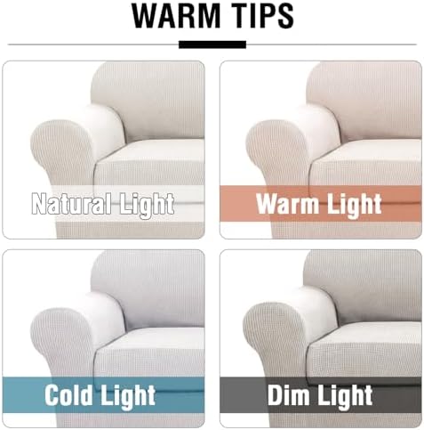 H.VERSAILTEX 3 Piece Stretch Sofa Covers for 2 Cushion Sofa Couch Covers for Living Room Sofa Slipcovers (Base Cover Plus 2 Seat Cushion Covers) Thicker Jacquard Fabric(Large Sofa, Ivory) - Image 3