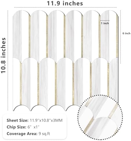 Vamos Tile Peel and Stick Backsplash Seamless Tile,1-Sheet Stick on Backsplash for Kitchen,Dolomite Gray and White+Light Gold Metal Self Adhesive PVC Tiles（Sample） - Image 2