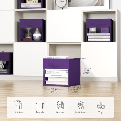 DIMJ Storage Cubes, Cube Storage Bin, 8 Pack Foldable Baskets with Window, Closet Storage Bins with Handle, 11x 11 inch Storage Cubes for Clothes, Toys, Books (Purple) - Image 2