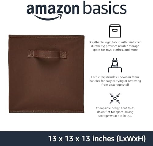 Amazon Basics Collapsible Fabric Storage Bins with Handles, Cube Organizer for Home Organization, 13" x 13" x 13", Brown, 6-Pack - Image 2