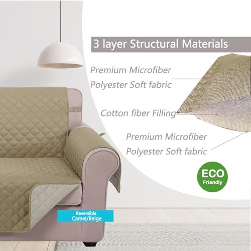 U-NICE HOME Loveseat Sofa Cover for 2 Cushion Couch, Light Camel/Beige - Image 4
