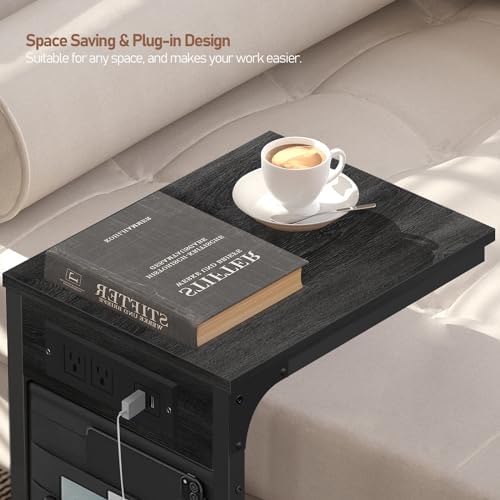 TUTOTAK C Shaped End Table with Charging Station, Side Table for Sofa - Image 4