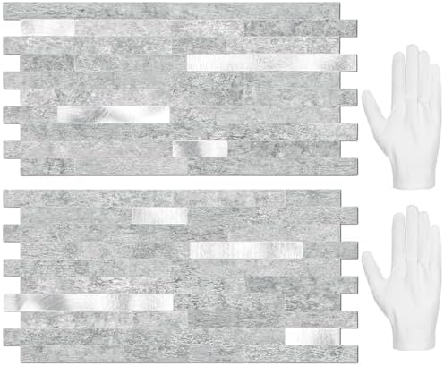 STICKGOO 20 Sheets Peel and Stick Backsplash Tile, Stick on Backsplash for Kitchen and Bathroom, Grey Marble Look PVC Mixed Metal Silver Self Adhesive Wall Tiles by STICKGOO