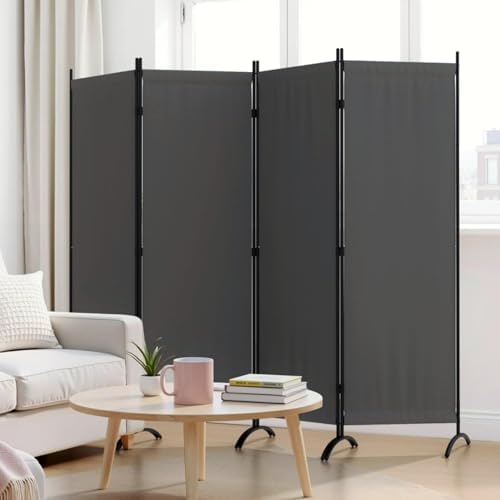 Room Divider 4 Panel Folding Screen Portable Wall with 5 Curved Metal Feet Partition Room Dividers，6FT Wall Divider for Office Divider, Bedroom，Dressing Room,Grey by Kecreque