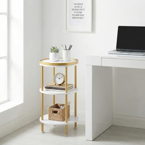 Small Round Side Table, White & Gold, 3-Tier Modern Side Table - Image 4