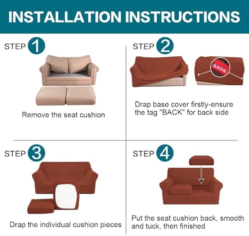 Turquoize 3 Piece Sofa Covers for 2 Cushion Couch Sofa Slipcover Soft Couch Cover for Dogs-Washable Sofa Furniture Covers with 2 Individual Cushion Covers, Feature Fabric (2 Cushion Sofa, Rust) - Image 6