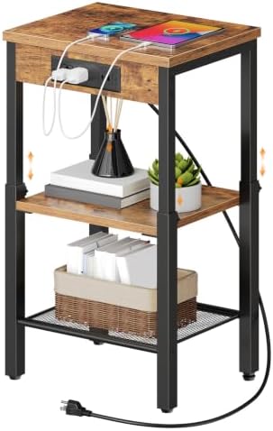 HOOBRO End Table with Charging Station, Adjustable Height Small Side Table by HOOBRO