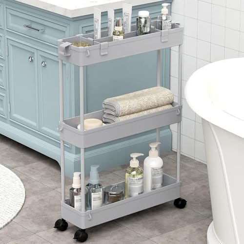 SPACELEAD 2-piece Set Slim Storage Cart 3 Tier,Bathroom Organizer Rolling Utility,Mobile Shelving Unit Slide Out for Office, Kitchen, Laundry Room & Narrow Places - Image 7