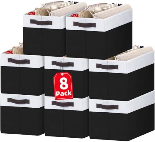 Criusia 8 Pack Large Storage Baskets for Room Organization, Multi-Purpose Bins for Closet, Shelves, Kitchen, Office, Decorative Fabric Foldable Storage Boxes with Handles (14L*10W*9.5H) by Criusia