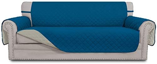 Easy-Going Reversible Couch Cover for 3 Cushion Couch Sofa Cover for Dogs Water Resistant Furniture Protector Cover with Foam Sticks Elastic Straps for Pet Cat (Sofa, PeacockBlue/Beige) by Easy-Going
