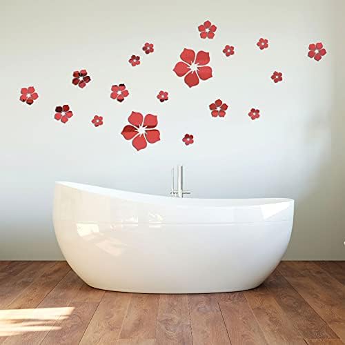 Philbinden Acrylic Mirror Floral Wall Stickers Self Adhesive Mirror Decor Removable 3D Flower DIY Wall Sticker for Living Room Bedroom Bathroom (Red) - Image 5