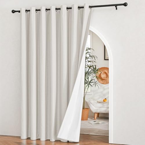 NICETOWN Ivory Vintage Open Linen Weave Flax Thermal Curtains, 100% Blackout Curtains 84 inches Long for Dining Room, Soundproof Window Treatment Drapes for Hall Room, 100" Wide Per Panel - Image 2