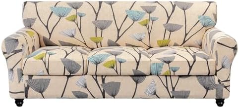 SearchI Stretch Sofa Cover Printed Couch Cover, Floral Pattern 4 Pieces Sofa Slipcover with 3 Separate Cushion Cover, Washable Furniture Protector for Living Room(Sofa, Dandelion Pattern) by SearchI